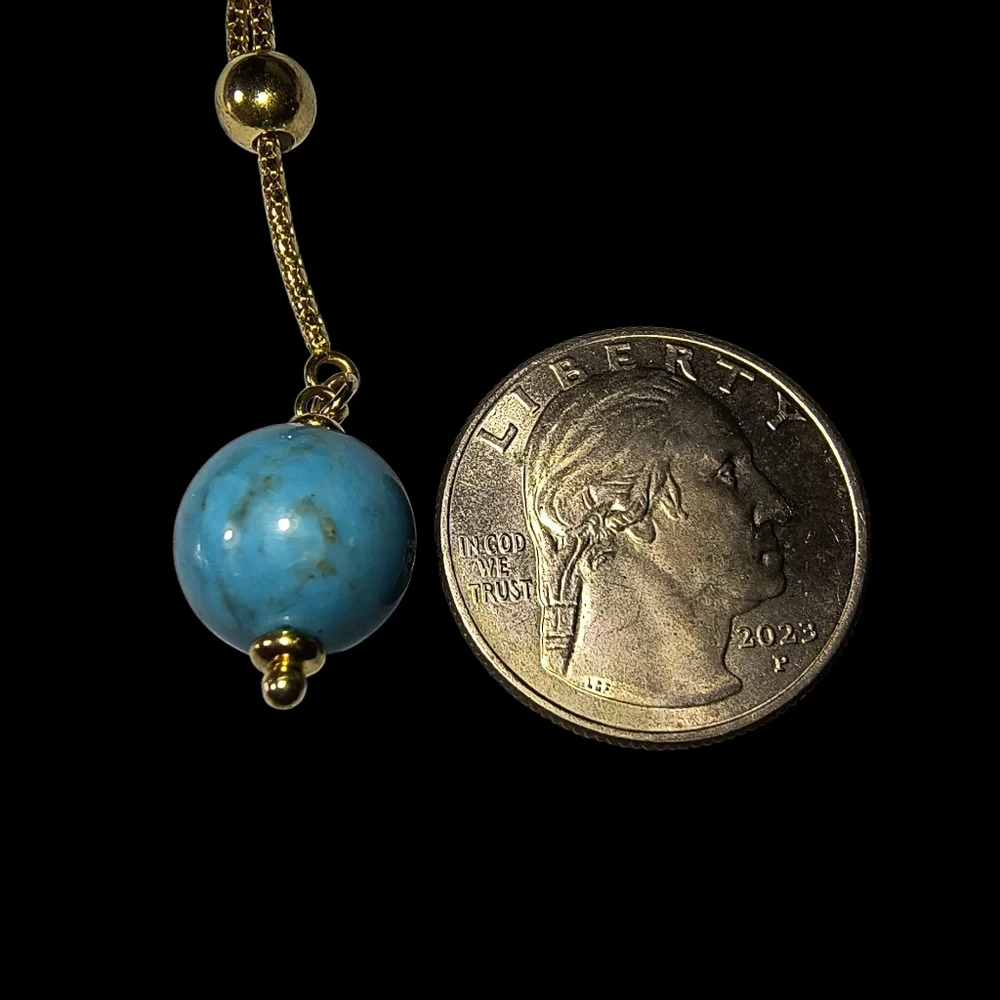 Milor Italy Turquoise And 14K Gold Over Sterling Silver Lavalier Style Necklace